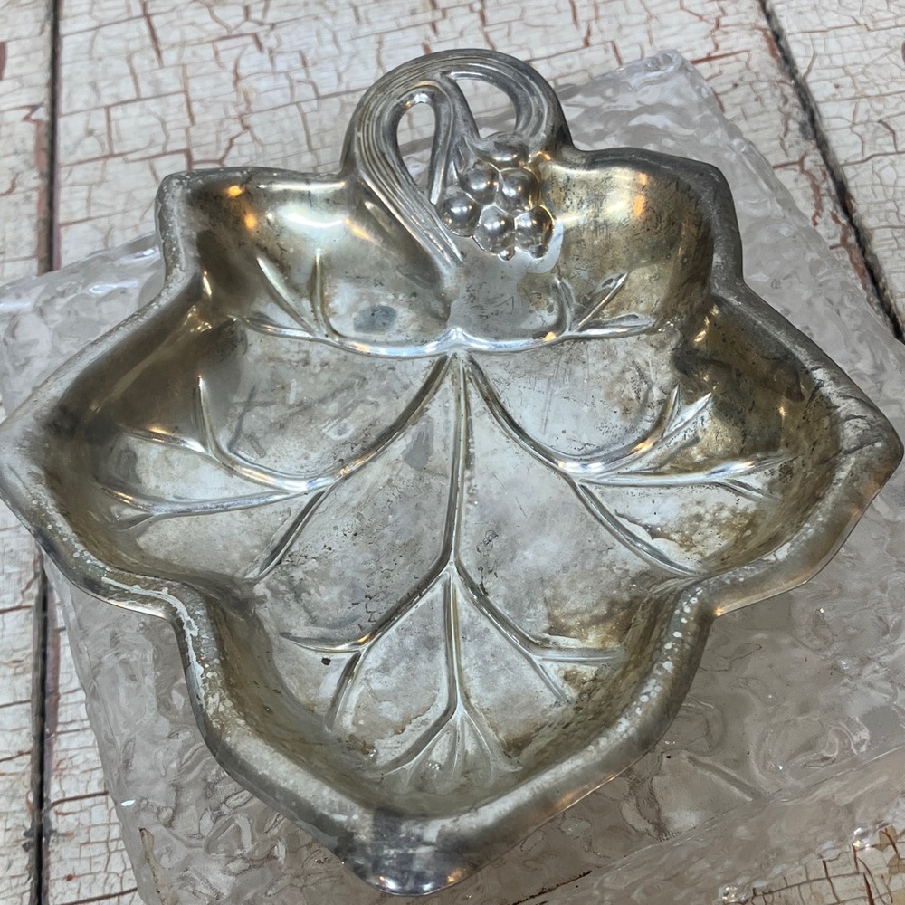 Silver plated Grape leaf trinket tray